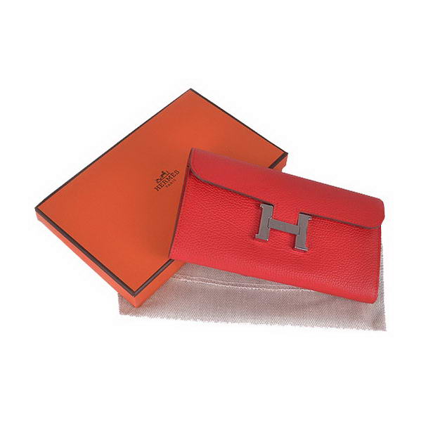 Cheap Fake Hermes Constance Long Wallets Red Calfskin Leather Silver